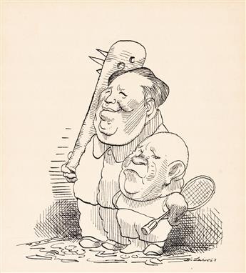 DAVID LEVINE (1926-2009) Group of 7 cartoons featuring political figures of the 1960s, primarily Mao Zedong, Charles DeGaulle, Lyndon B